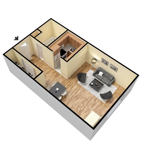 a small apartment with a living room and dining room